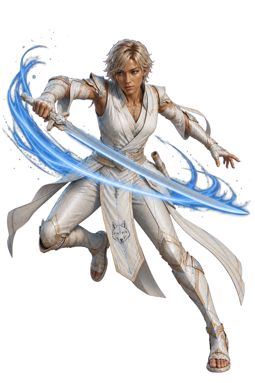 Inoa Azula sweeping a katana through a blue arc of light