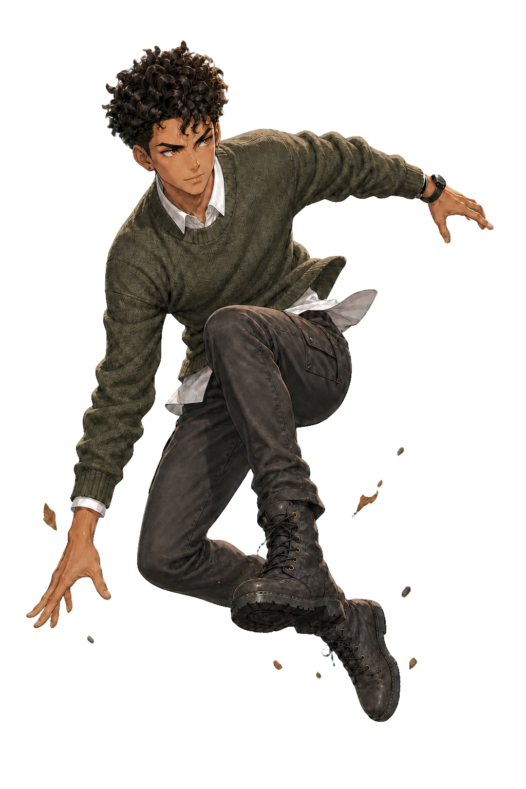 Ken in a green sweater, in motion