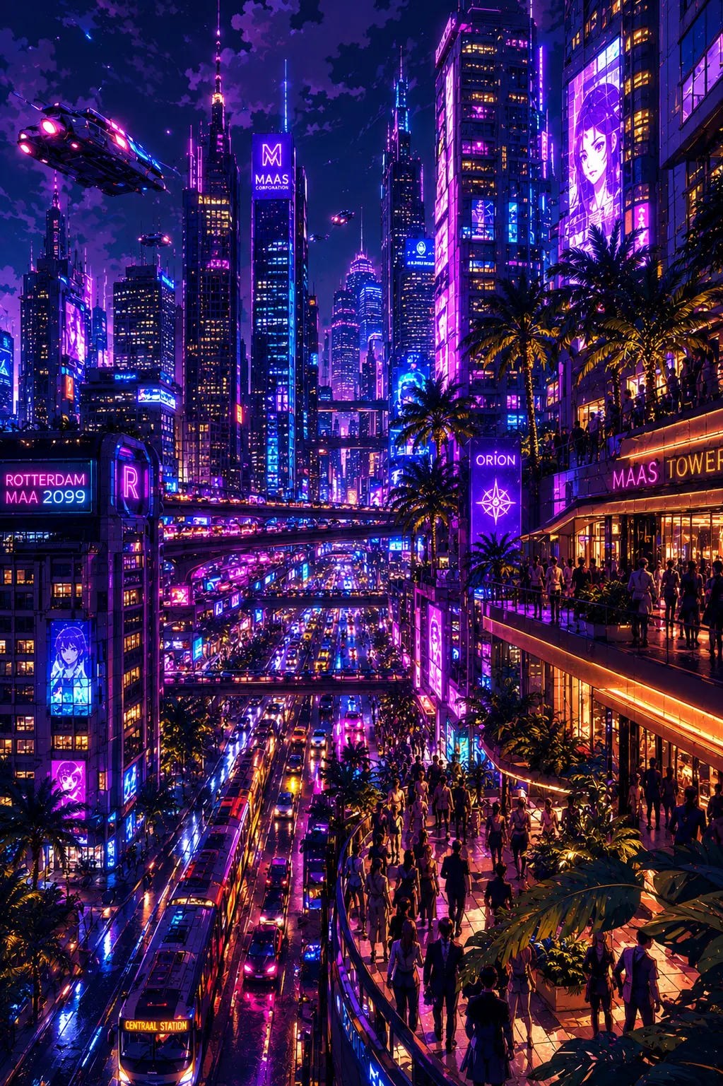 A city glowing beneath a violet sky